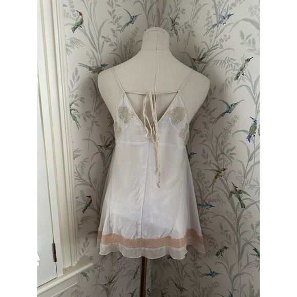Bebe Ivory Peach Silk Layer Tunic Tank Top Embroidery Lined - Picture 3 of 10